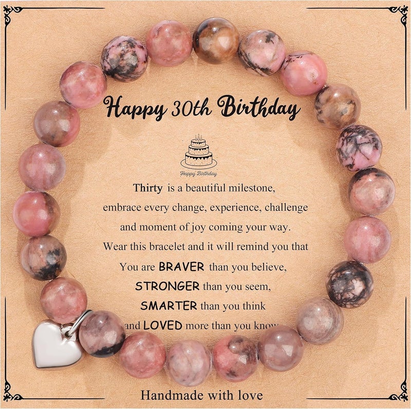 Yiyang 13th 16th 18th 21st 25th 30th 35th 40th 45th 50th 60th 65th 70th 75th 80th Birthday Gifts for Women, Natural Stone Bracelet Birthday Gifts for Women Mom Daughter Grandma Sister Coworker - Image 1